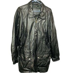 Mens Black Leather Coat  Haggar Size XL Heavy Winter Jacket u